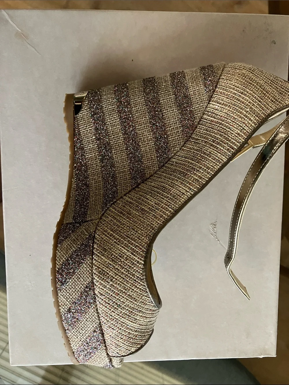 Jimmy Choo Metallic Gold Wedge Peep-Toe Slingback